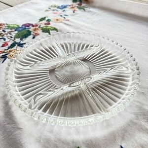 Vintage Indiana Glass Clear 5 Part Divided Relish Tray Ribbed 10" MCM